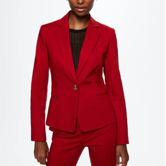MANGO Structured Suit Blazer in Red, Size 4 - Picture 2 of 7